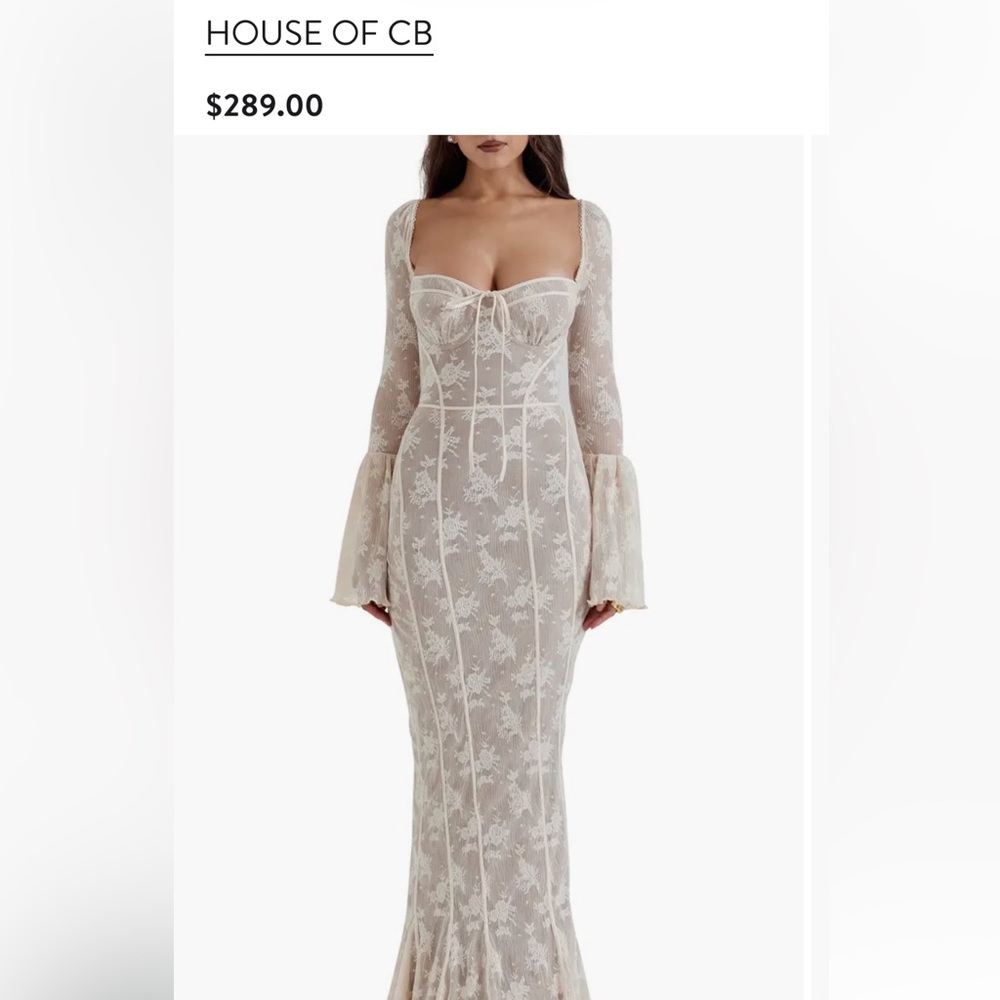 House of CB Cream Floral Lace Long Sleeve Dress